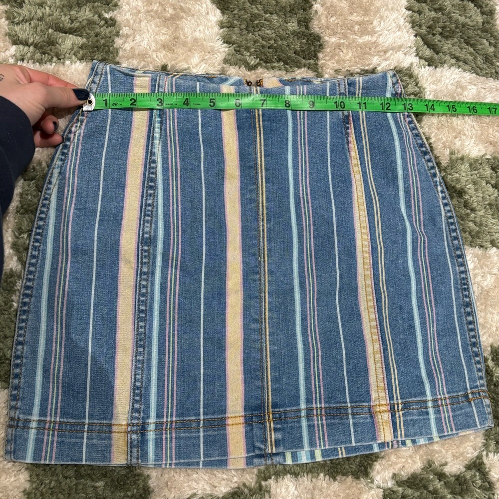 Striped Denim Skirt - Blue and Tan - Picture 2 of 5